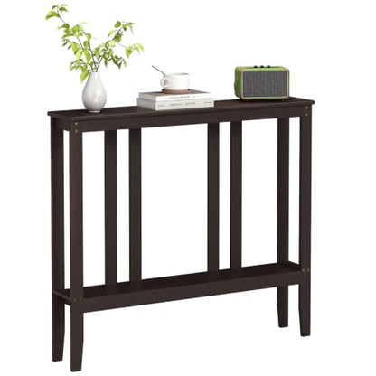 ELYKEN Bamboo 2-Tier Narrow Console Table, 36.2" Long Slim Hallway Table | Sofa Table Behind Couch with Storage Shelf for Entryway, Living Room, Foyer - color: Brown