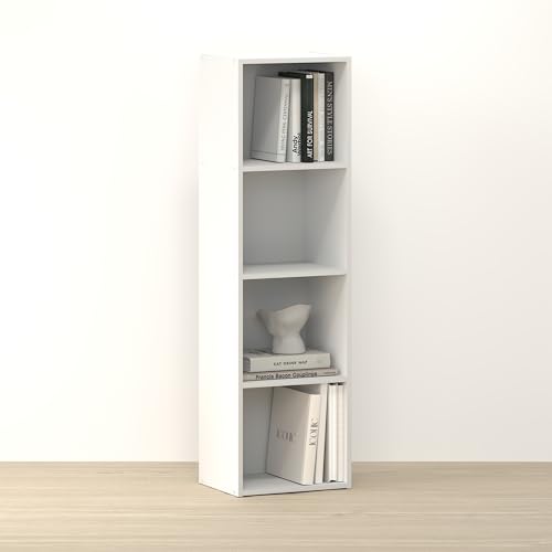 Toki 4-Tier Book Shelf, Bookcase, Bookshelf, 9 x 12 x 42 Inches, for Home Office, Living Room, White - color: White, size: 4-Tier