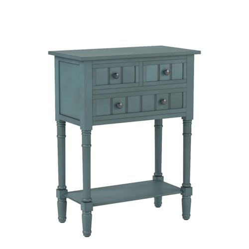 P PURLOVE Narrow Console Table, Farmhouse Entryway Table Slim Sofa Table with Three Storage Drawers and Bottom Shelf, Wood Entry Table for Living Room,Easy Assembly,Navy - color: Light Navy