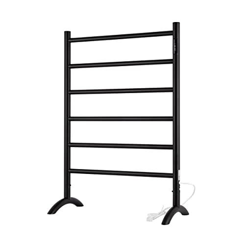 Freestanding Towel Warmer 6 Bars Plug-in Option 3 Working Modes Black Stainless Steel 24" W 34" H - color: Matte Black