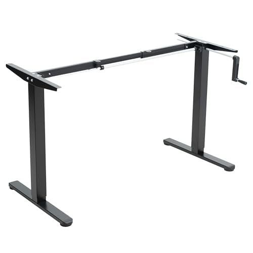 VIVO Compact Hand Crank Stand Up Desk Frame, Black, DESK-M051MB | For 37 to 77 inch Table Tops, Height Adjustable, Ergonomic Standing Desk Legs, Foldable Handle - color: Black