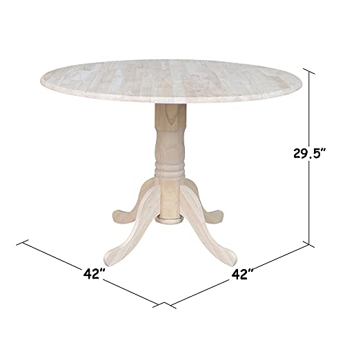 IC International Concepts, Round Dual Drop Leaf Pedestal Dining Table, Solid Real Wood, Sturdy Parawood, Dimensions 42"D x 42"W x 29.5"H, 40lbs Capacity, Paint/Stain Ready, Unfinished - color: Unfinished