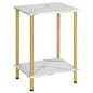 HOOBRO End Table, Small Side Table, Nightstand with 2-Layer Storage Shelves, Sofa Table for Small Spaces, Living Room, Bedroom, Stable Frame, Easy Assembly, Gold and Marble DM09BZ01 - color: Marble + Gold