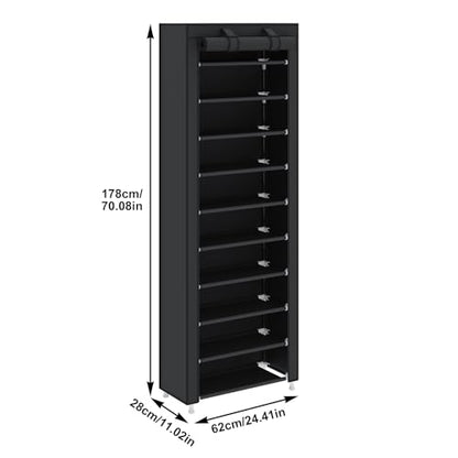 UDEAR 10-Tier Free Standing Shoe Rack Sturdy Shoe Rack Organizer for Closet Entryway Stackable Shoe Shelf with Dustproof Cover,Black - color: Black