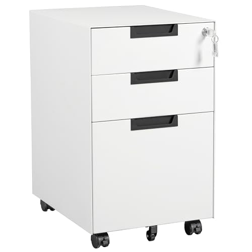 Letaya 3 Drawer Mobile File Cabinet with Lock,Under Desk Metal Small Filing Cabinets for Home Office Organizer Letters/Legal/A4(Fully Assembled Except Wheels-White) - color: White, size: 14.57"W X 17.32"D X 23.6"H