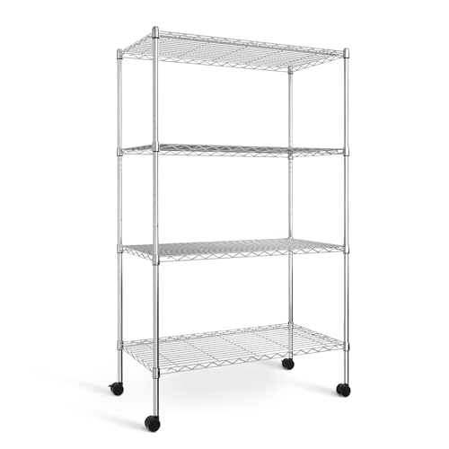 Simple Deluxe Heavy Duty 4-Shelf Shelving with Wheels, 35.43" D x 17.72" W x 61.02" H Adjustable Steel Organizer Wire Rack 1000 Lb Capacity, Chrome - size: 4-Tier, 17.72"W x 35.43"D x 61.02"H