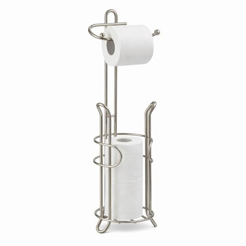 SunnyPoint Bathroom Toilet Tissue Paper Roll Storage Holder Stand with Reserve, The Reserve Area Has Enough Space to Store Mega Rolls (SN) - color: Satin Nickel
