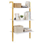 Giantex Ladder Shelf, 3-Tier Wood Wall Mounted Bookshelf with Metal Frame, Modern Open Storage Rack and Display Shelves, Wooden Floating Shelving Unit for Living Room, Home Office (Gold+White)