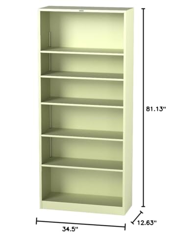 HON Brigade Metal Bookcase - Bookcase with 6 Shelves, 34-1/2w by 12-5/8d by 81-1/8 h, Putty (HS82ABC) - color: Putty, size: 6 Shelves