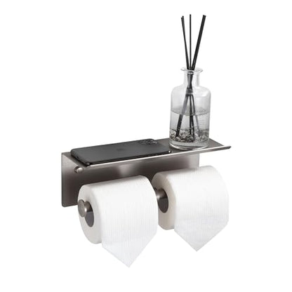 Brushed Nickel Toilet Paper Roll Holder with Shelf Wall Mounted for Bathroom (Brushed Nickel, Double Head) - color: Brushed Nickel
