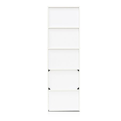 Furinno LUDER Book Shelf, 5-Tier Bookshelf, Bookcase with Open Shelves, 9.4 x 15.8 x 52, Easy Assembly, for Living Room, Bedroom, Home Office, White/Green - color: White/Green, size: 5-Tier