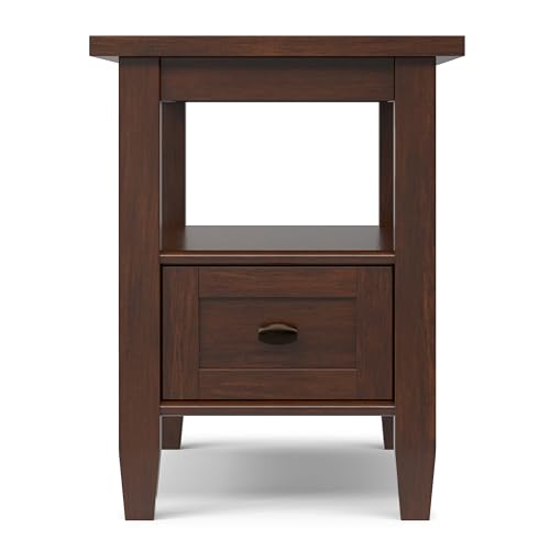 SIMPLIHOME Warm Shaker End Table - 14 inch Wide Solid Wood Narrow Accent Table in Russet Brown, Transitional Side Table for Living Room with Drawer and Shelf - color: Russet Brown, size: 14 inch, style: End Table