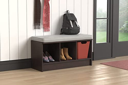ClosetMaid 1632 Cubeicals 3-Cube Storage Bench, Espresso with Gray Cushion - color: Espresso With Gray Cushion