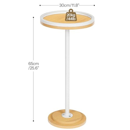 HOOBRO Small Round Side Table, Drink Table, Coffee Martini Table with Pedestal Accent for Small Spaces in Living Room, Bedroom, Sofa Couch, Natural and White WN168BZ01 - color: Natural + White