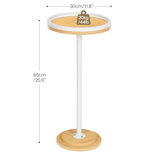 HOOBRO Small Round Side Table, Drink Table, Coffee Martini Table with Pedestal Accent for Small Spaces in Living Room, Bedroom, Sofa Couch, Natural and White WN168BZ01 - color: Natural + White