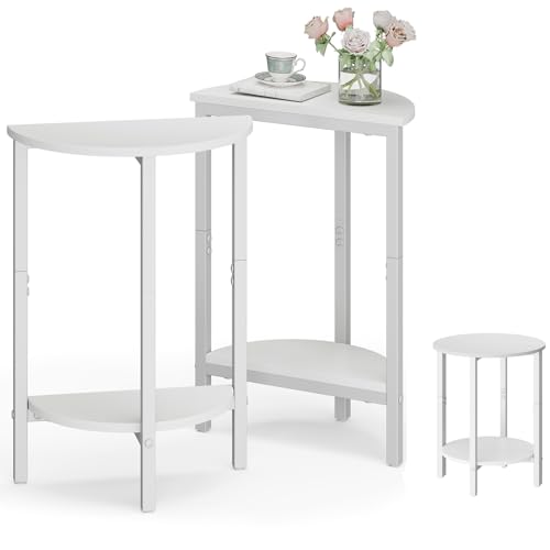 Vagusicc Side Table, Small Round End Table, Set of 2 Half Round Side Table Half Moon Tables, Circle Table Small Round Coffee Table for Living Room, Thin Accent Sofa Table Narrow Entryway Tables, White - color: White
