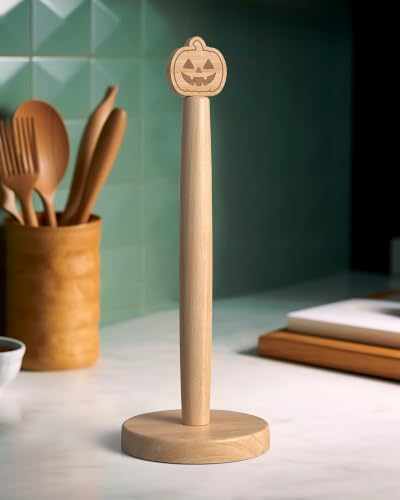 KitchLife Cute Wooden Paper Towel Holder Countertop - Solid Freestanding Paper Towel Dispenser Stand Organizer with Anti-Skid Base (Pumpkin) - style: Pumpkin