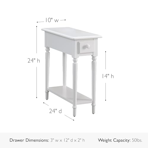 Leick Home Coastal End Table, Solid Wood, 1 Drawer, Bottom Display Shelf, Easy-Assembly, For Living Room/Bedroom, White, 23.5 in. L x 10.0 in. W x 24.0 in. H, 20017-WT - color: Orchid White