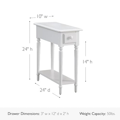 Leick Home Coastal End Table, Solid Wood, 1 Drawer, Bottom Display Shelf, Easy-Assembly, For Living Room/Bedroom, White, 23.5 in. L x 10.0 in. W x 24.0 in. H, 20017-WT - color: Orchid White