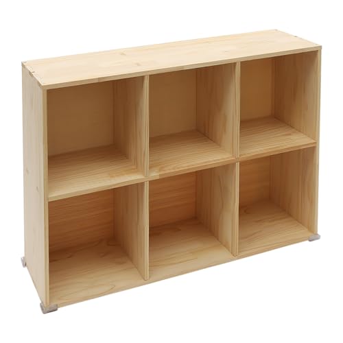 Wooden 6 Cube Shelf Bookcase, Floorstanding Bookshelf with Open Compartments & Back Panel 35.43x11.81x23.62 Inch, Solid Wood Cube Storage Organizer for Living Room, Bedroom, Home Office - size: 6 Cube