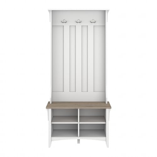 Bush Home Salinas Hall Tree with Shoe Storage Bench in Shiplap Gray and Pure White, Multi-Purpose Home Organizer, Entryway Solution with Seating and Hooks - color: Shiplap Gray/Pure White