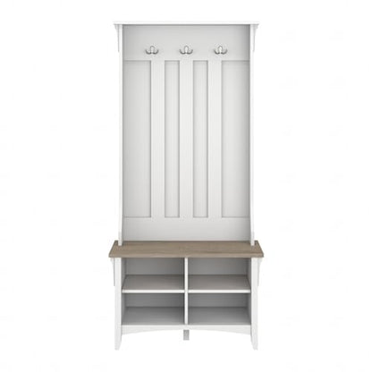 Bush Home Salinas Hall Tree with Shoe Storage Bench in Shiplap Gray and Pure White, Multi-Purpose Home Organizer, Entryway Solution with Seating and Hooks - color: Shiplap Gray/Pure White