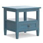 SIMPLIHOME Warm Shaker End Table - 20" Wide x 20" High Solid Wood Square Accent Table in Distressed Coastal Blue, Transitional Side Table for Living Room with Drawer, Open Shelf and Tapered Legs - color: Distressed Coastal Blue, size: 20 inch, style: End