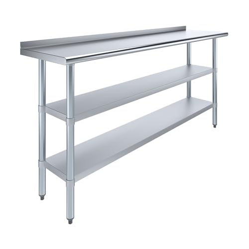 AmGood Stainless Steel Work Table with 1.5" Backsplash and 2 Shelves | Metal Kitchen Food Prep Table | NSF (72" Long x 18" Deep) - size: 72" Long x 18" Deep