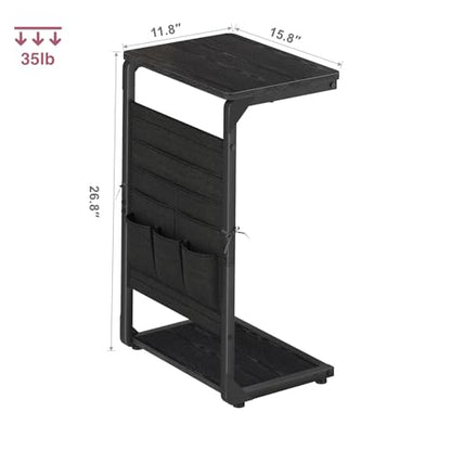 Couch End Tables Set of 2 Pack TV Trays, Black Small Side Table Sofa Tray Wood Pedestal TV Trays for Eating on Couch, Tables that Slide Under, Dinner Food Snack C Shaped Stands Living Room ET-P-BKW2 - color: Black