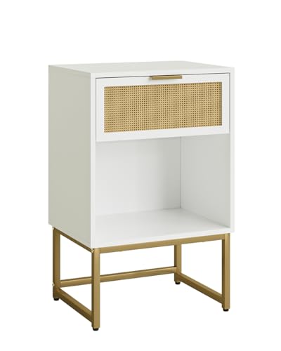 Masupu Rattan Nightstand,Modern Night Stand Boho Farmhouse Wood Bedside Table with Storage Drawer Side End Table for Bedroom,Office,White - color: Rattan-white