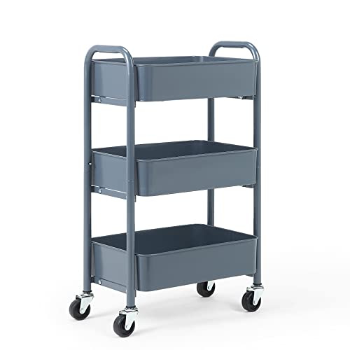 SunnyPoint 3-Tier Delicate Compact Rolling Metal Storage Organizer - Mobile Utility Cart Kitchen/Under Desk Cart with Caster Wheels - Blue (15.35" X 10.24" X 26.8"H) - color: Blue