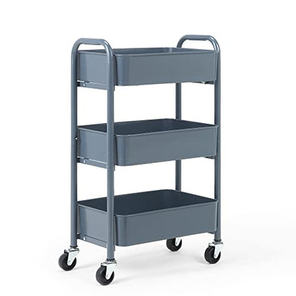 SunnyPoint 3-Tier Delicate Compact Rolling Metal Storage Organizer - Mobile Utility Cart Kitchen/Under Desk Cart with Caster Wheels - Blue (15.35" X 10.24" X 26.8"H) - color: Blue
