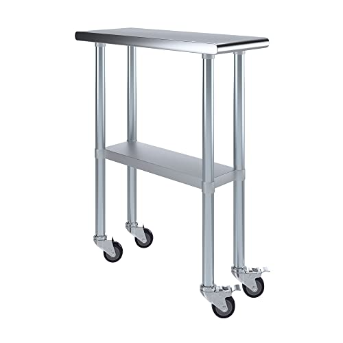 AmGood 12" Long x 30" Deep Stainless Steel Table with Casters - size: 12" Long x 30" Deep