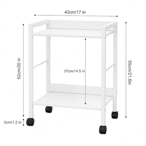 2-Tier Rolling Utility Cart with White Shelves and White Metal Frame, Industrial Mobile Storage Trolley on Wheels for Kitchen, Office, Bathroom, Living Room
