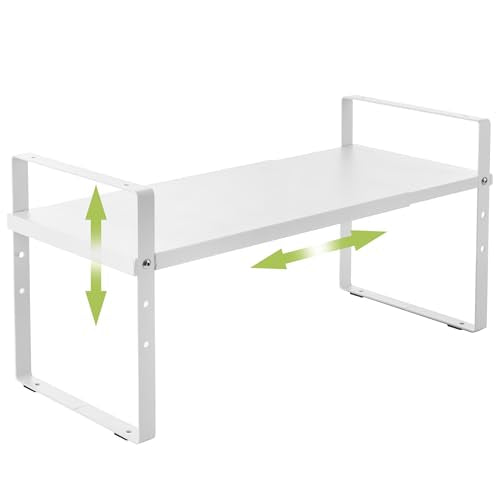 Across-Star Expandable Cabinet Shelf Organizer Rack, Stackable Kitchen Counter Storage Shelves Stand, Adjustable Height Pantry Shelf Spice Rack (White, 1 Pack) - color: White-1 Pack, size: 7.87''D*13-20''W*8.27''H