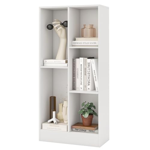 Giantex 5-Cube Bookcase, Freestanding Bookshelf w/ 2 Anti-toppling Kits, Modern Storage Unit, Wood Cubby Display Shelving, Multi-Tier Open Storage Organizer for Study,Bedroom,Living Room, White - color: White