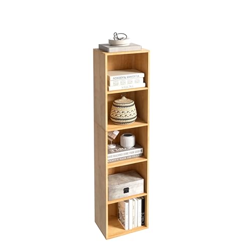 5-Tier Wooden Cube Storage Organizer, 52 Inch Tall Bookcase & Display Shelf with 5 Open Cubes, Freestanding DIY Closet Shelving Unit for Living Room Bedroom Office (Oak, 5 Cube-W(11.8inch) - color: Oak, size: 5 Cube-W(11.8inch)