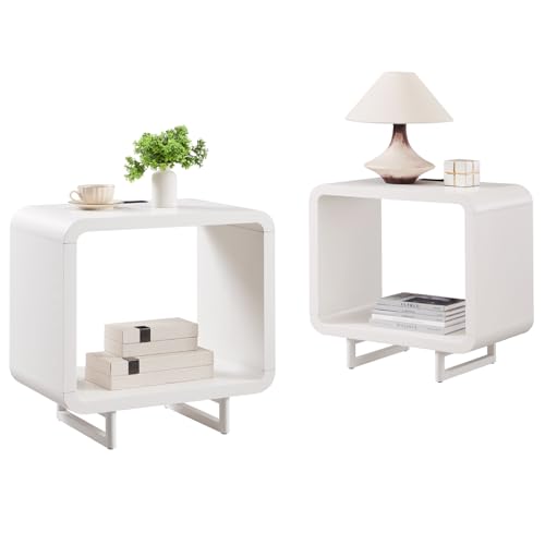 IFGET 23.6" Modern End Table Set of 2, 2 Tier Side Table with Charging Station, Simple Bedside Table with Open Storage Shelf, Outlet, Wooden Nightstand for Bedroom, Living Room, Study, White - color: White, size: 2 Pieces