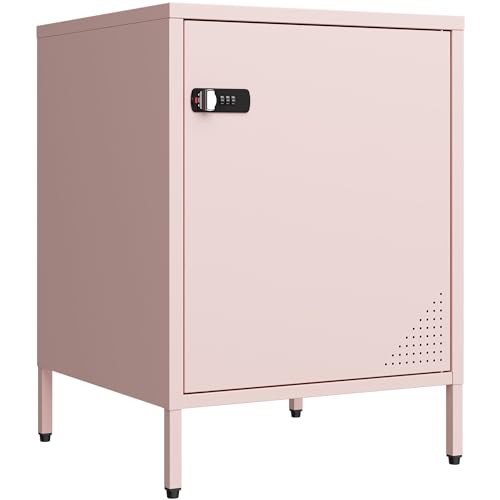 Steehoom Metal Nightstand with Lock, Dorm Lockable Storage Cabinet, Bedside End Table, Single Door Kids Locker for Living Room, Bedroom, Home, Office 21.26”H X 15.75”W X 15.75”D (1 Door, Pink) - color: Pink, style: 1 Door