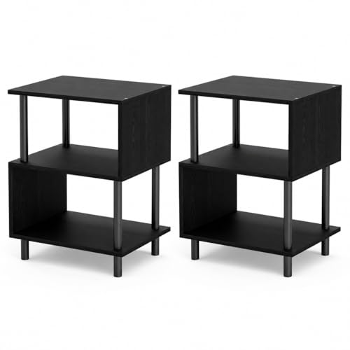 Frylr Small Side Table, End Table and Nightstand with 3-Tier Wood Shelves, Sturdy Metal Frame with 44 LBS Capacity per Shelf, Easy to Assemble for Living Room or Bedroom,Black - color: Black, size: 2-Pack