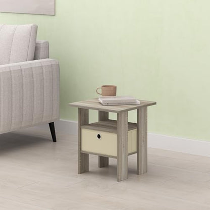 Ipoh End Table, Nightstand, Side Table with Bin Drawer for Small Spaces, Living Room, Bedroom, White Maple - color: White Maple/Ivory