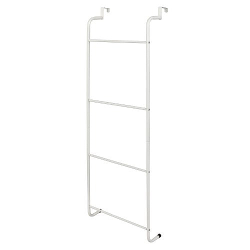 MyGift 4 Tier White Metal Over the Door Towel Rack Bathroom Holder Ladder | Space Saving Over Shower Door Drying Rack for Towels & Blankets, Linens Washcloths Clothing Guest Room Apartment Dorm