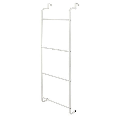 MyGift 4 Tier White Metal Over the Door Towel Rack Bathroom Holder Ladder | Space Saving Over Shower Door Drying Rack for Towels & Blankets, Linens Washcloths Clothing Guest Room Apartment Dorm