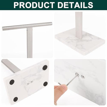 Hand Towel Holder, T-Shape Hand Towel Stand for Bathroom, Hand Towel Rack Bar Standing for Vanity Kitchen Countertop, 304 Stainless Steel (Marble Base, Brushed) - color: Brushed