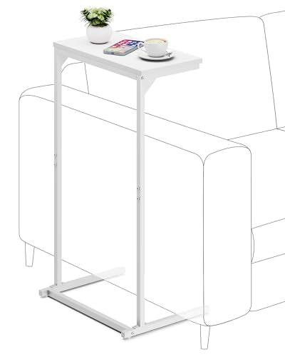 TUTOTAK C Shaped End Table, Small Side Table, 28.7 inch Tall Couch Table, Sofa Table, Living Room, Bed Room, White TB01BW071 - color: White