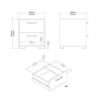 2 Drawer Nightstand, 15.8" W x 15.6" D x 17.4" H | Compact Design