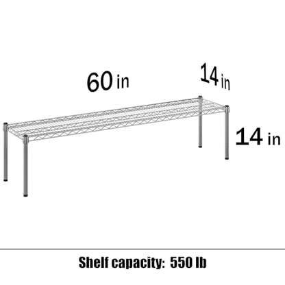 14" Deep x 60" Wide x 14" Height Wire Shelving Kit | 1-Tier | NSF Commercial Storage Rack Unit - size: 14" Deep x 60" Wide