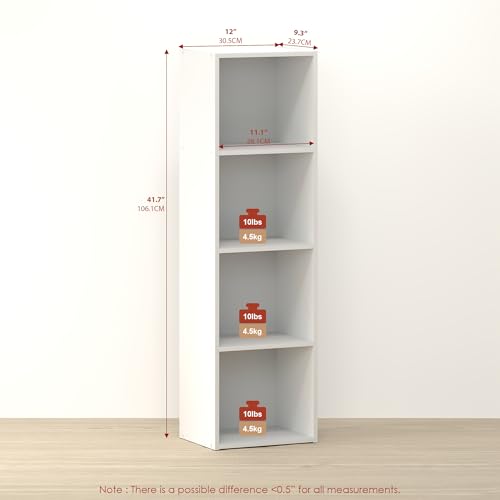 Toki 4-Tier Book Shelf, Bookcase, Bookshelf, 9 x 12 x 42 Inches, for Home Office, Living Room, White - color: White, size: 4-Tier
