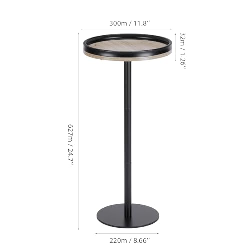 Oak Finish Martini Table, Small Round Drink Table, Modern Farmhouse Side Table with Tray Top, Metal Weighted Base End Table for Living Room,Small Spaces,Next to Sofa, 24.7" Tall - color: Oak