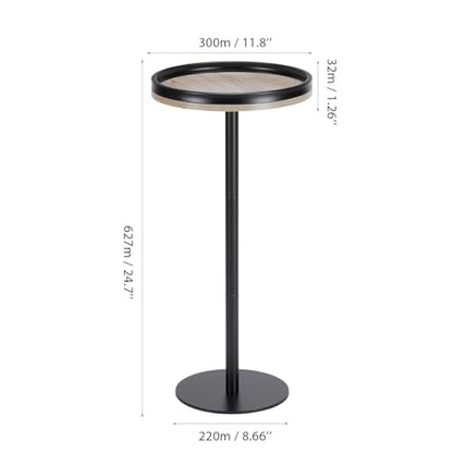 Oak Finish Martini Table, Small Round Drink Table, Modern Farmhouse Side Table with Tray Top, Metal Weighted Base End Table for Living Room,Small Spaces,Next to Sofa, 24.7" Tall - color: Oak